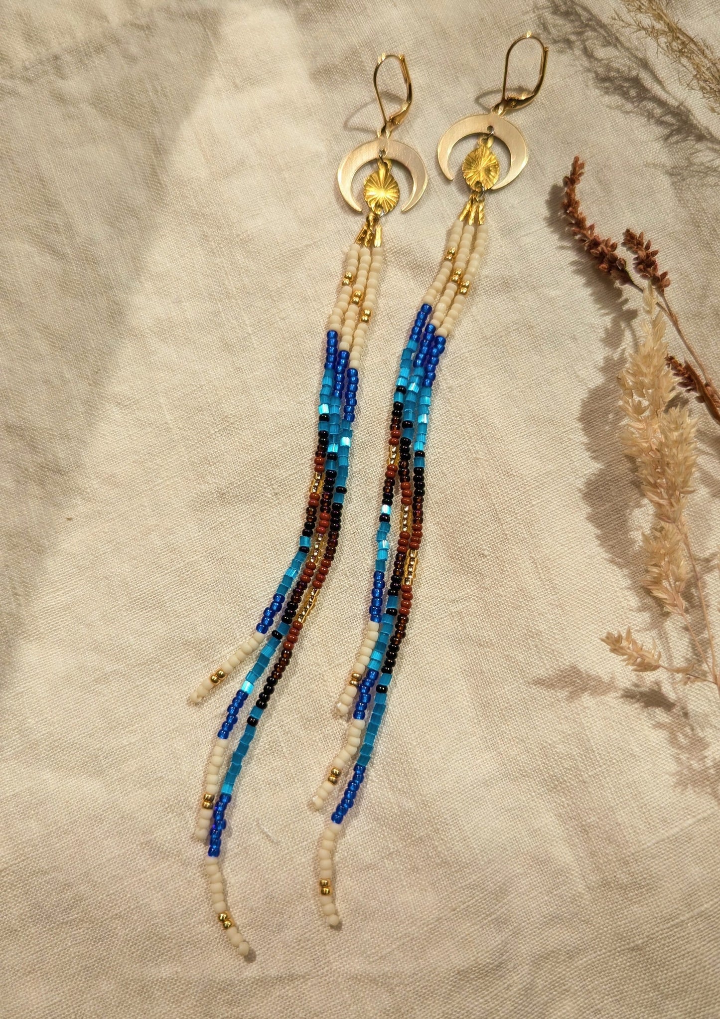 Xiye Blue Beaded  Fringe Earrings