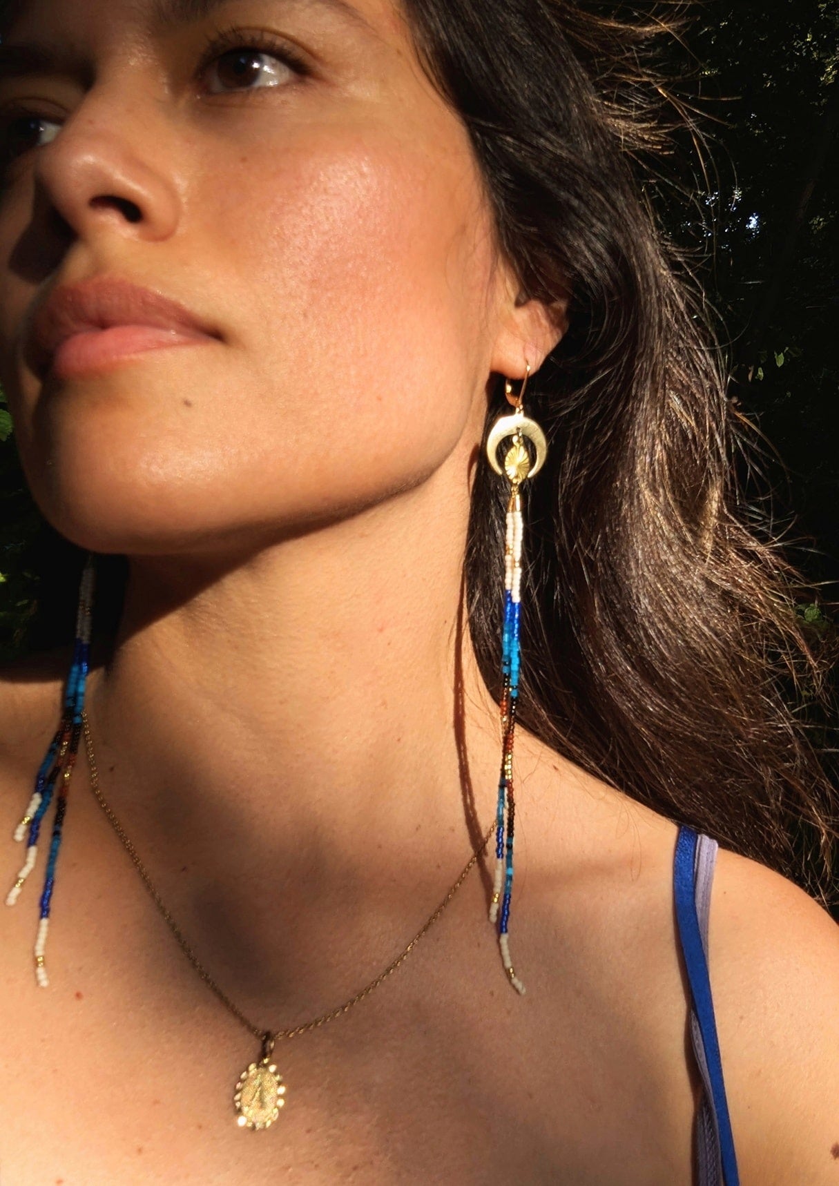 Xiye Blue Beaded  Fringe Earrings