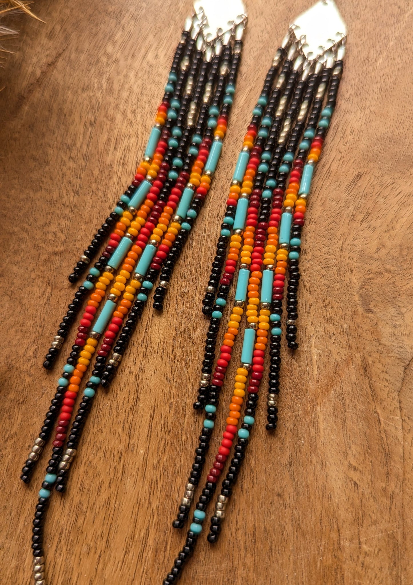 La Flesche Black Native Beaded Earrings