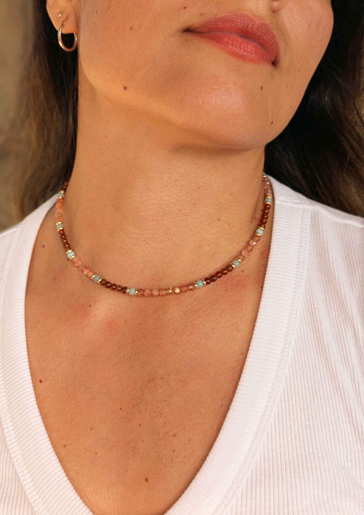 Cecilia Sunstone Garnet Gemstone Necklace