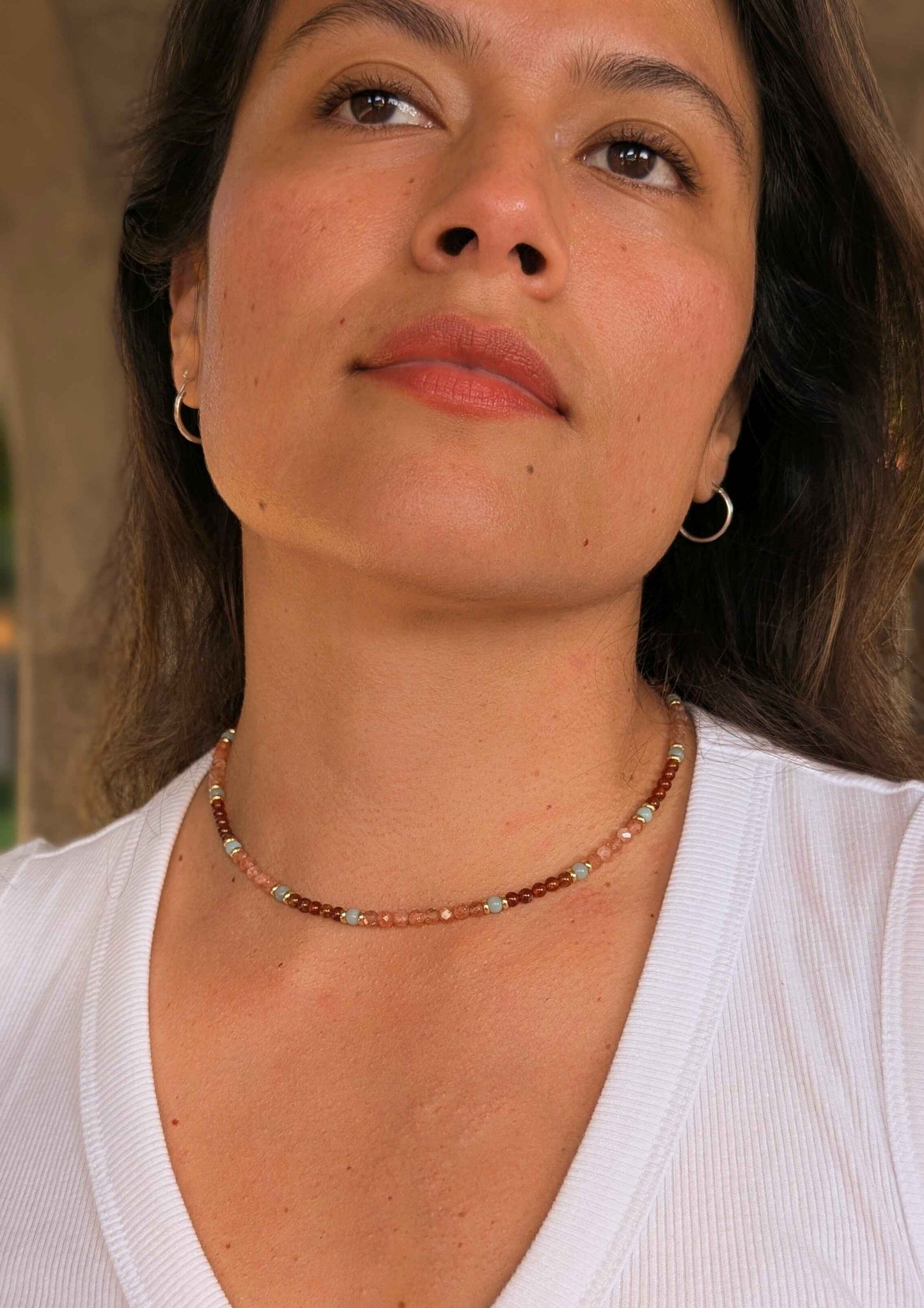 Cecilia Sunstone Garnet Gemstone Necklace