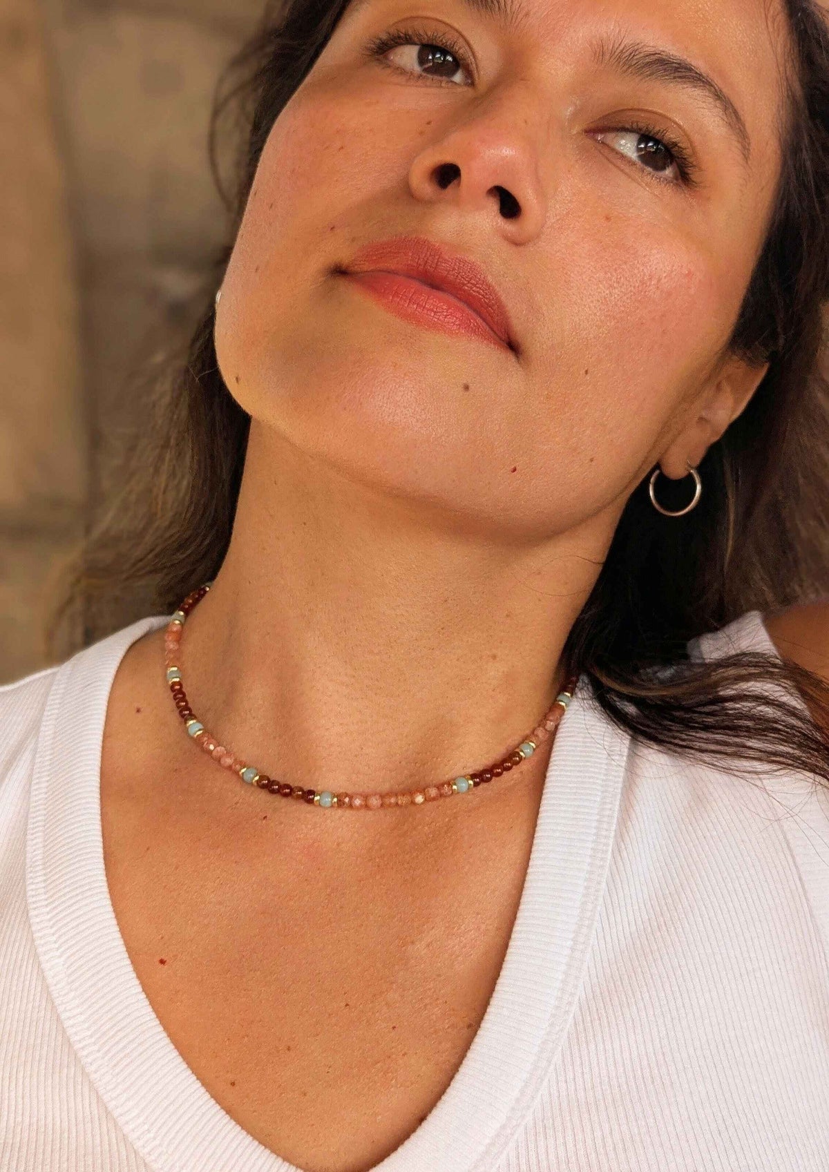 Cecilia Sunstone Garnet Gemstone Necklace