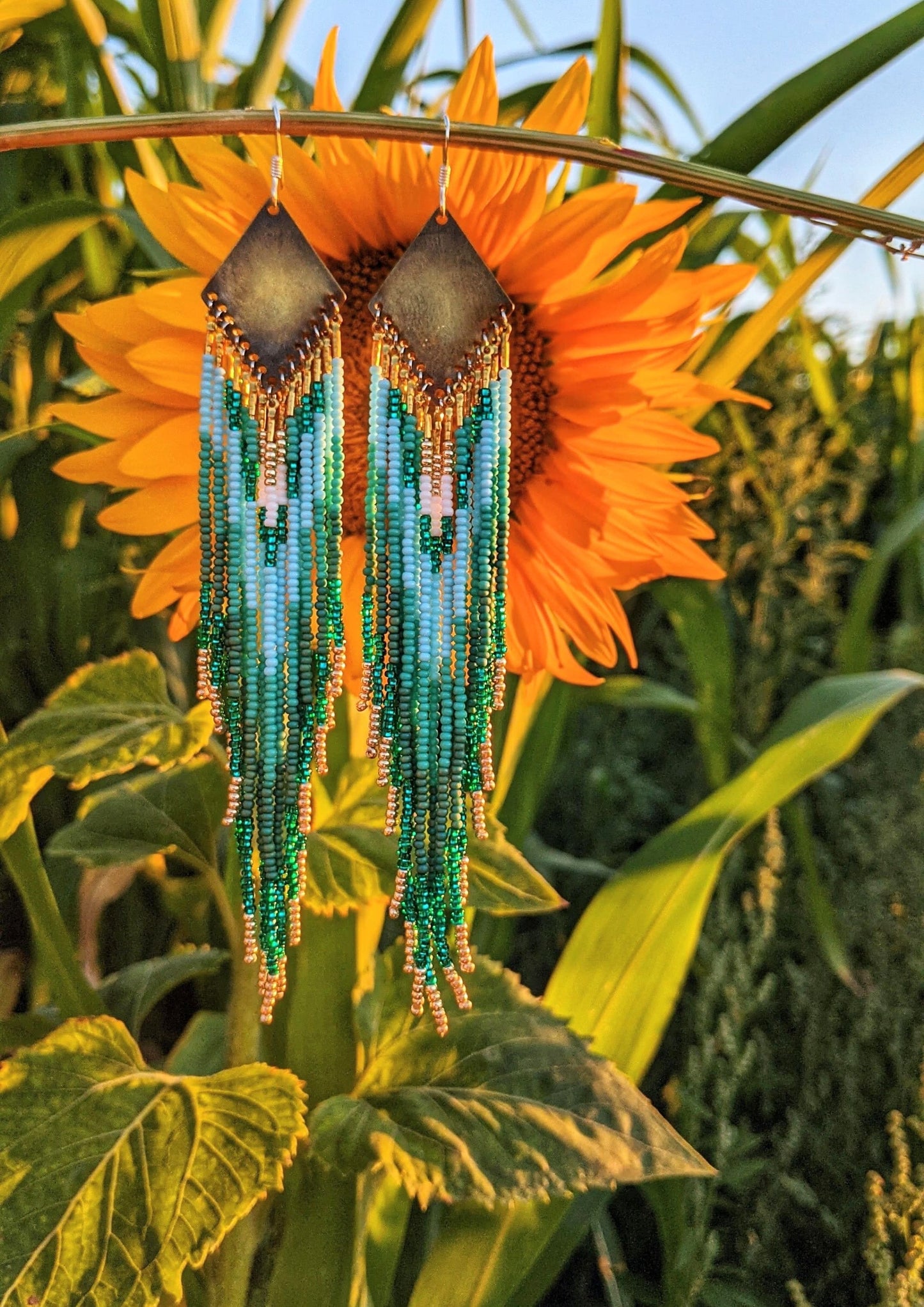 Boucles d'oreilles perlées turquoise dégradées d'automne