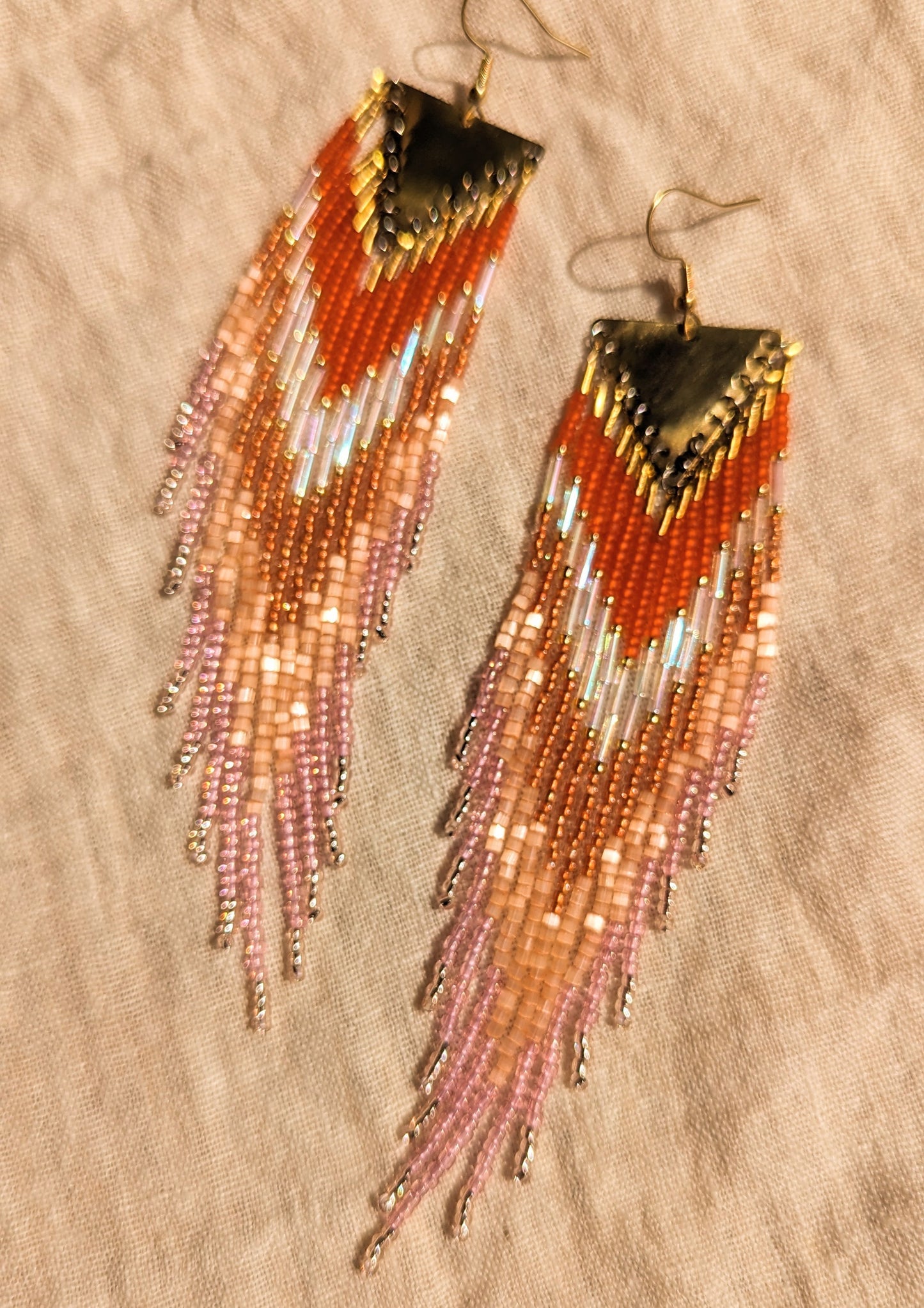 Ruth Iridescent Orange Beaded Earrings