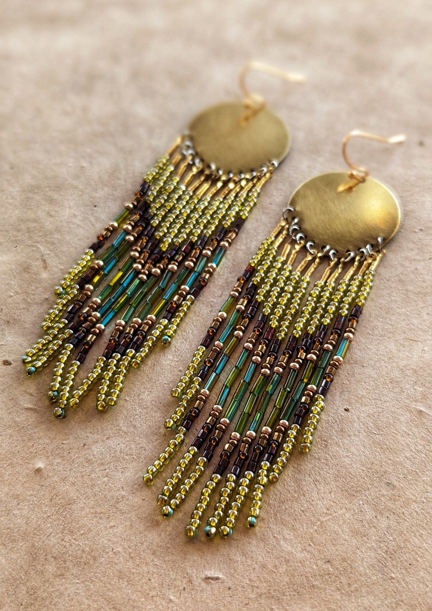 Brene Luster Green Seed Bead Earrings