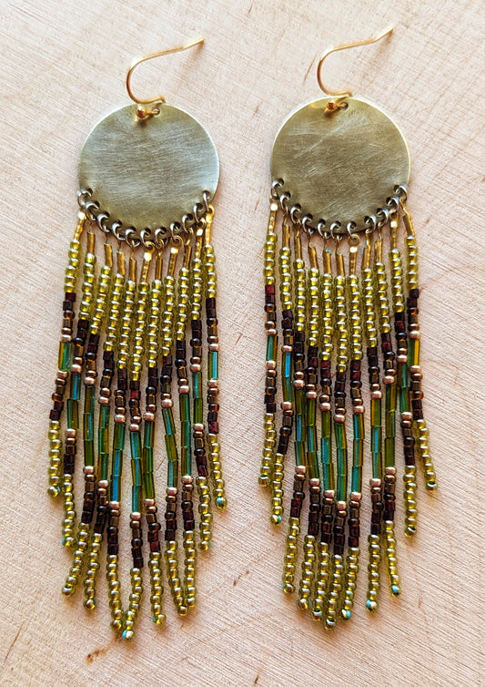 Brene Luster Green Seed Bead Earrings