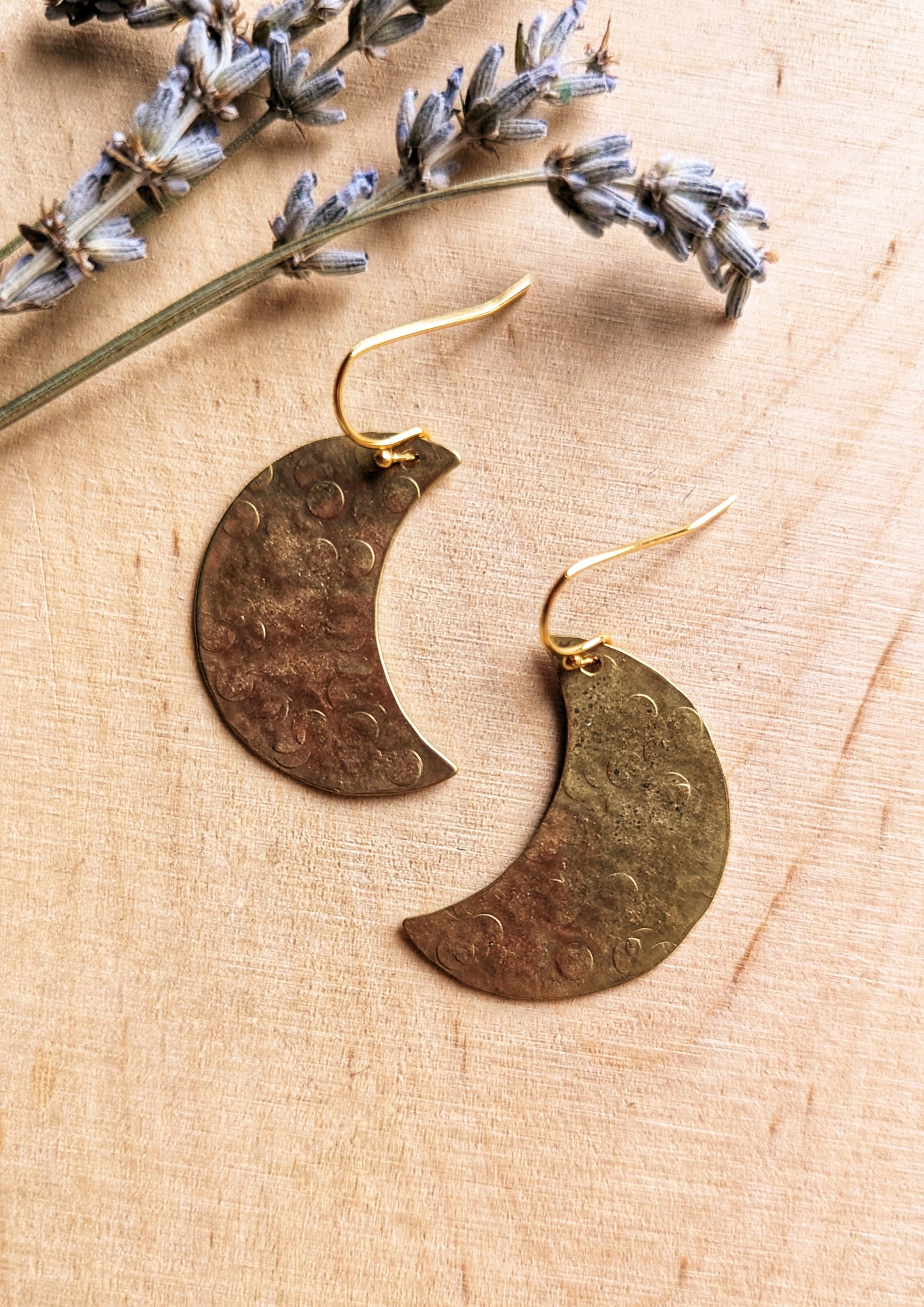 Luna Hammered Brass Earrings