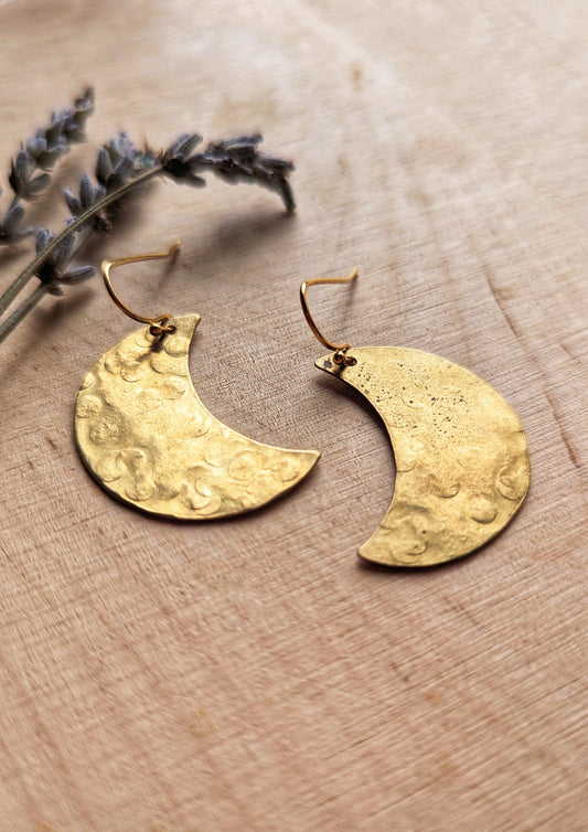 Luna Hammered Brass Earrings