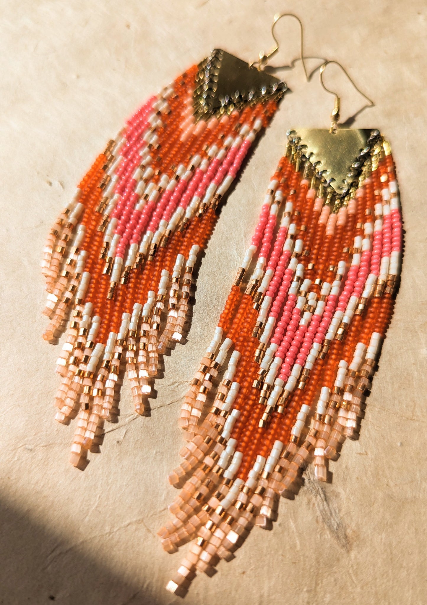 Copper Orange Boho Beaded Earrings