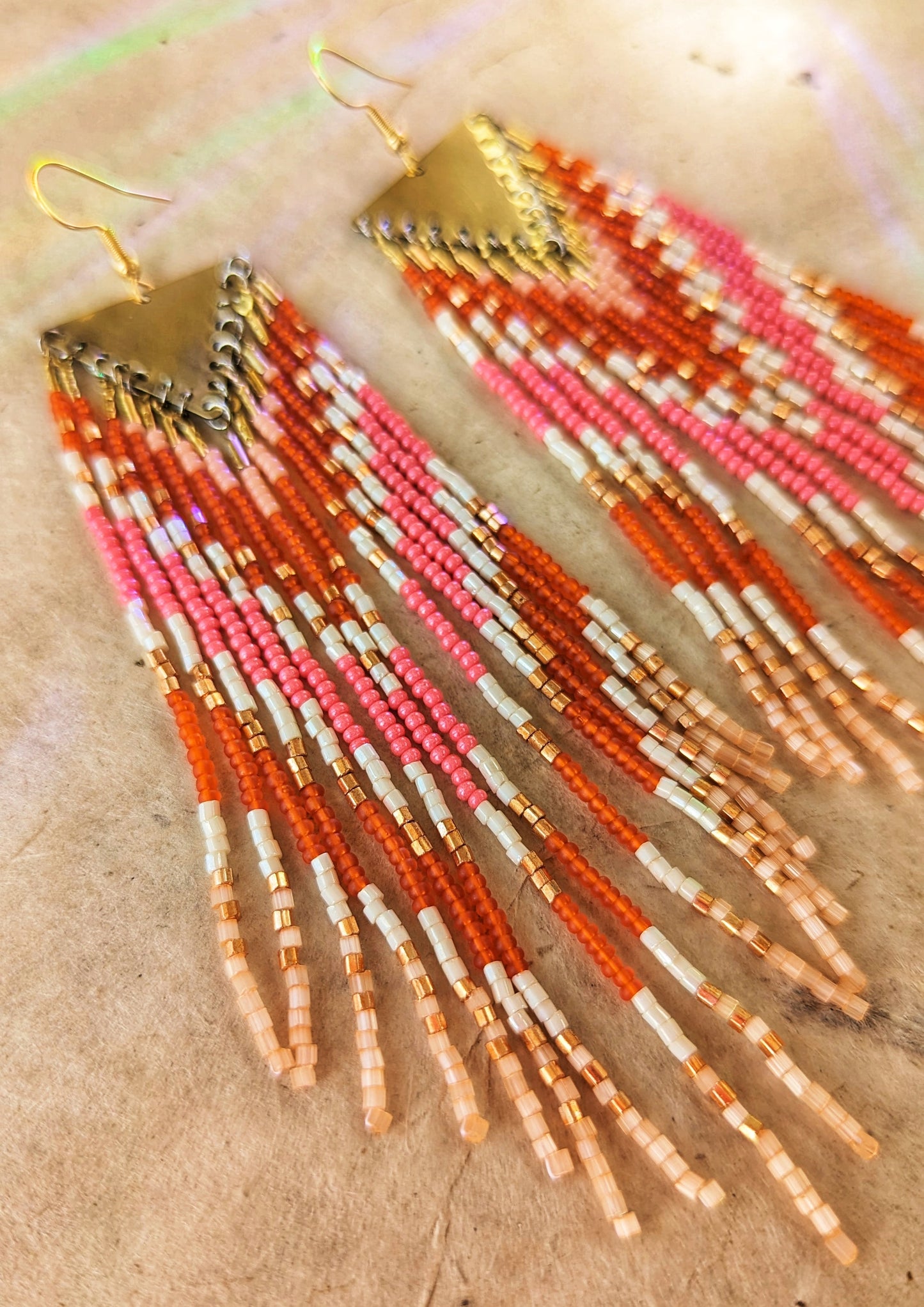 Copper Orange Boho Beaded Earrings