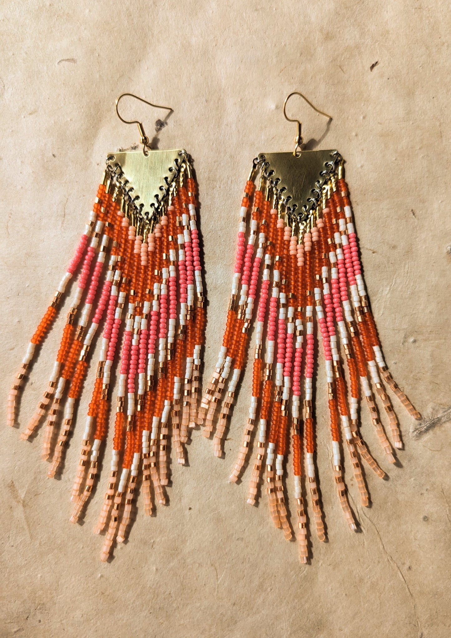Copper Orange Boho Beaded Earrings