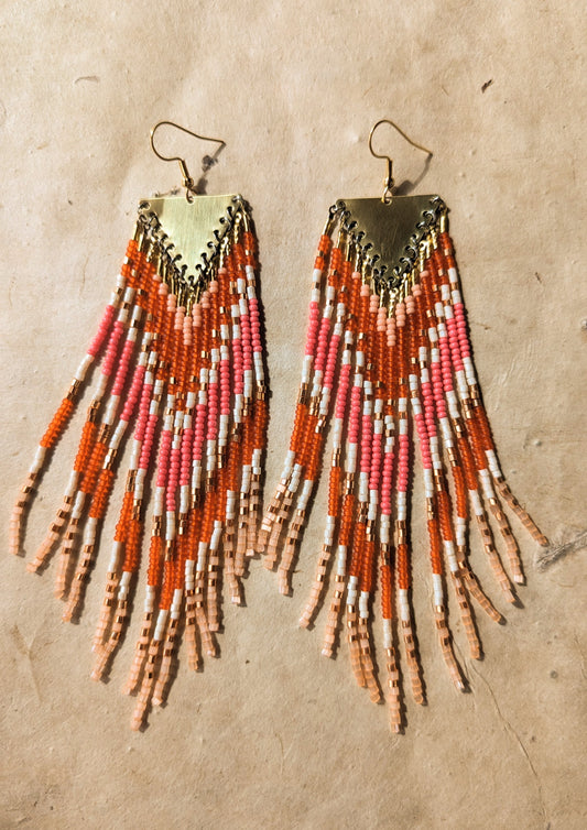 Copper Orange Boho Beaded Earrings