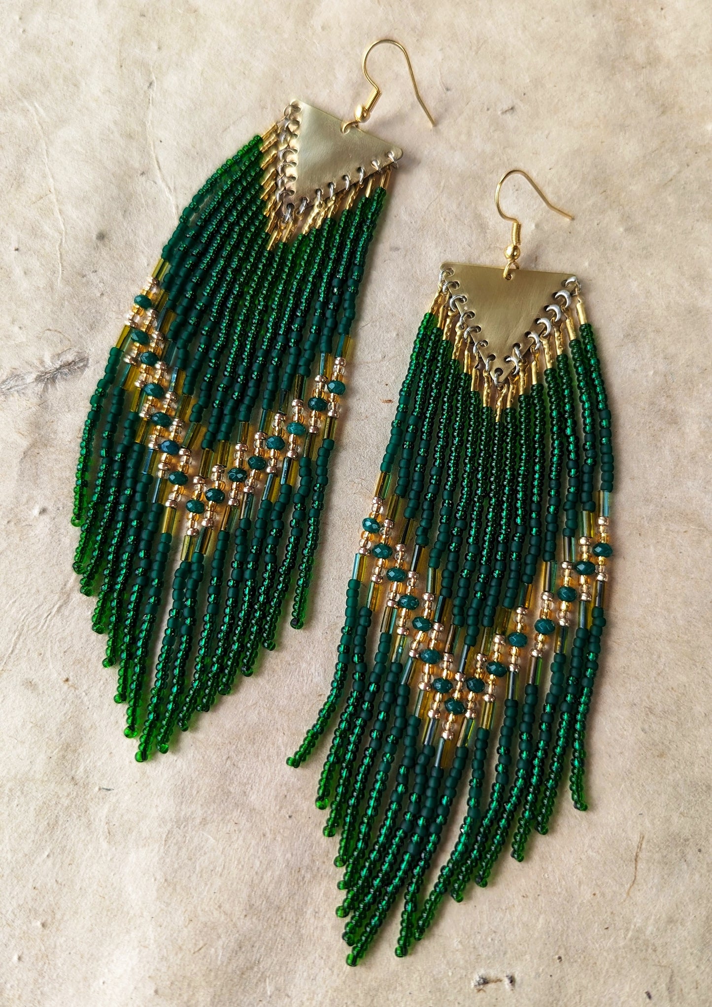 Green Jade Seed Beaded Earrings | Moon & Milk