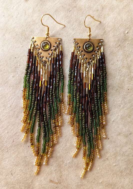 Forest Dawn Green Beaded Earrings