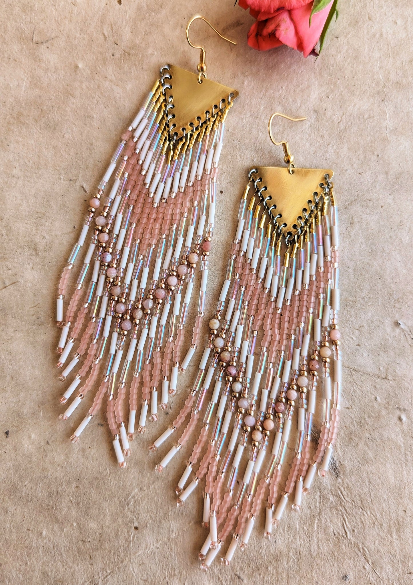 Opal Seed Bead Earrings | Pink Opal Earrings | Moon & Milk