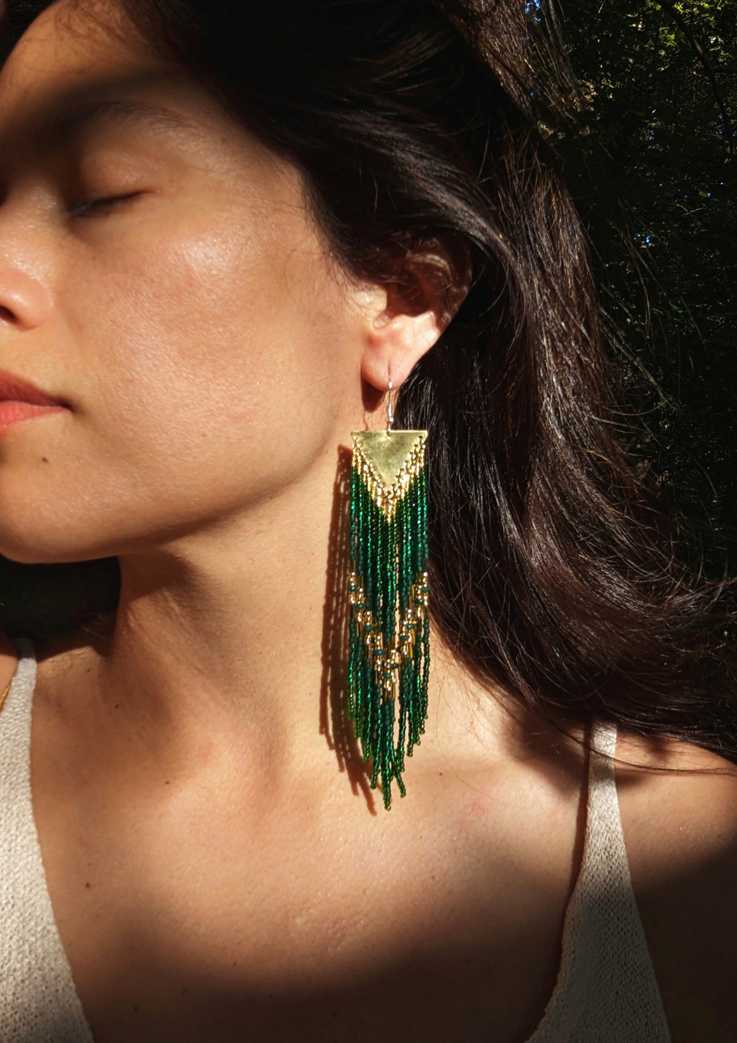 Green Jade Seed Beaded Earrings | Moon & Milk