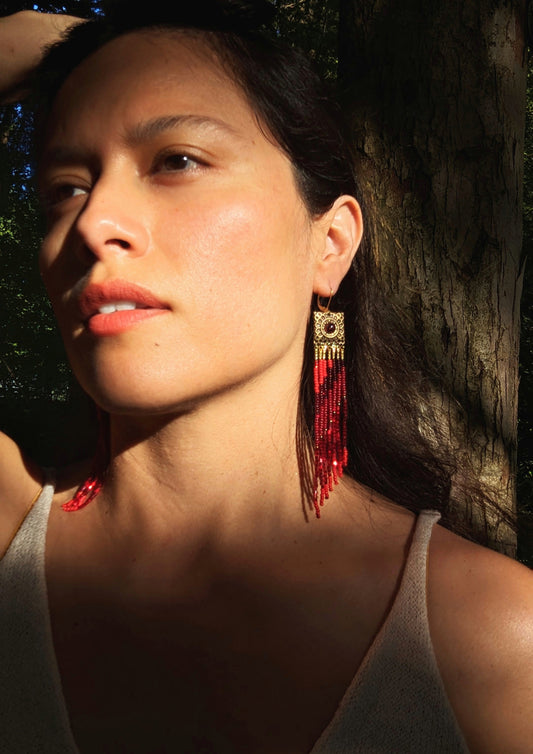 Red Seed Bead Earrings  | Moon & Milk