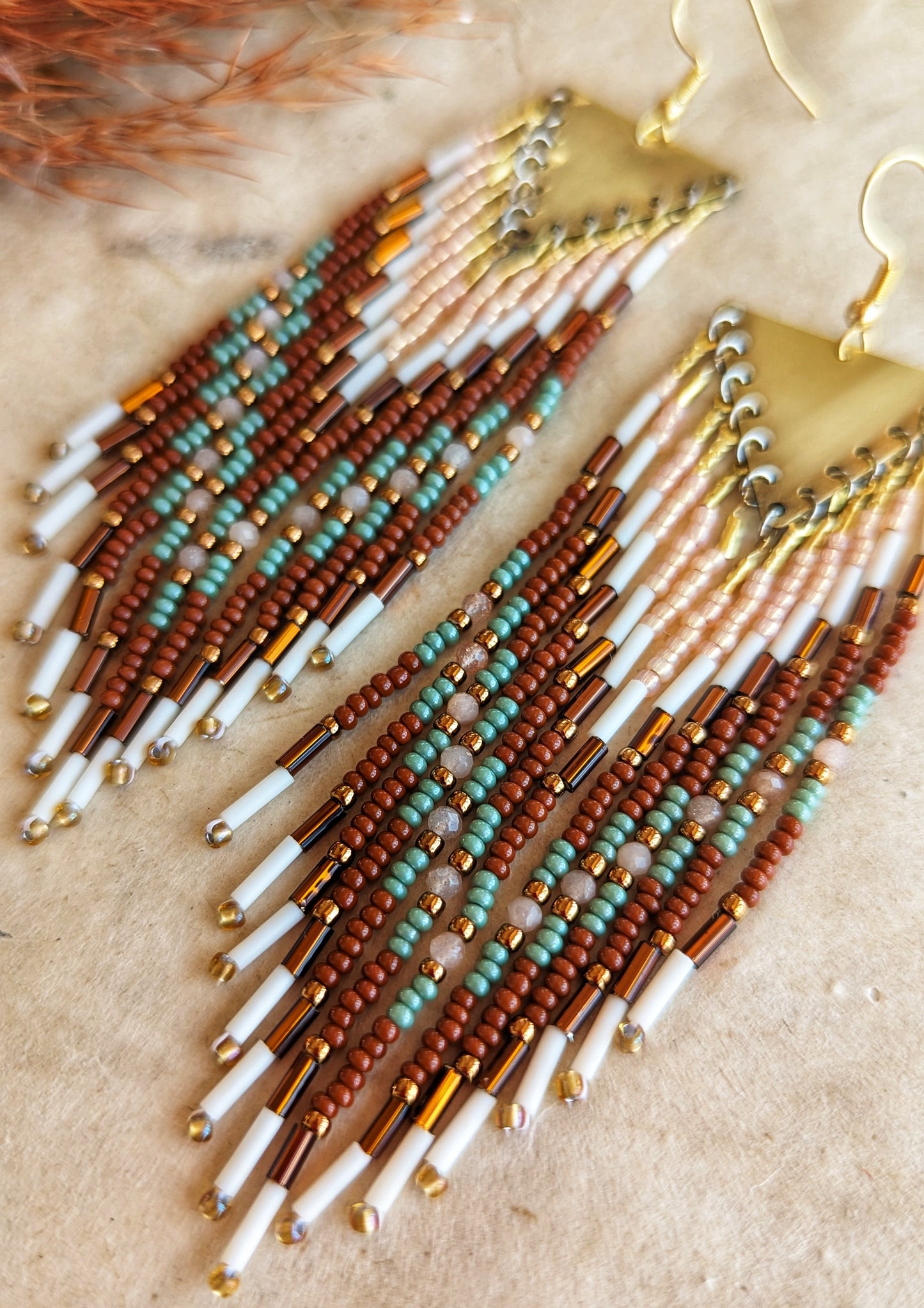 Dolores Brown Peach Stone Seed Bead Earrings