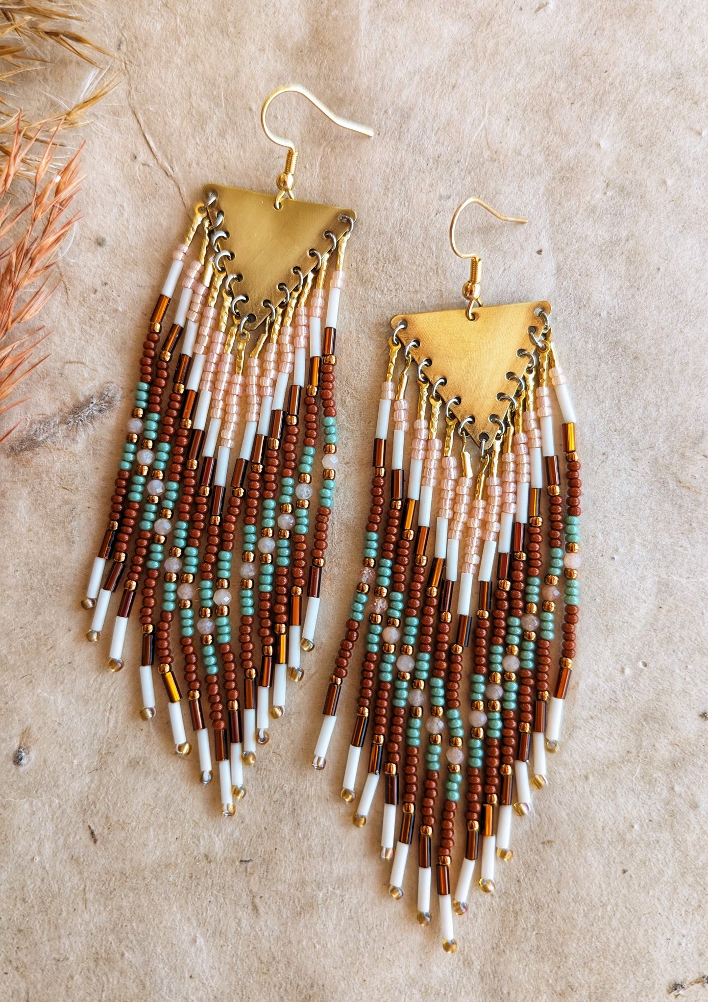 Dolores Brown Peach Stone Seed Bead Earrings