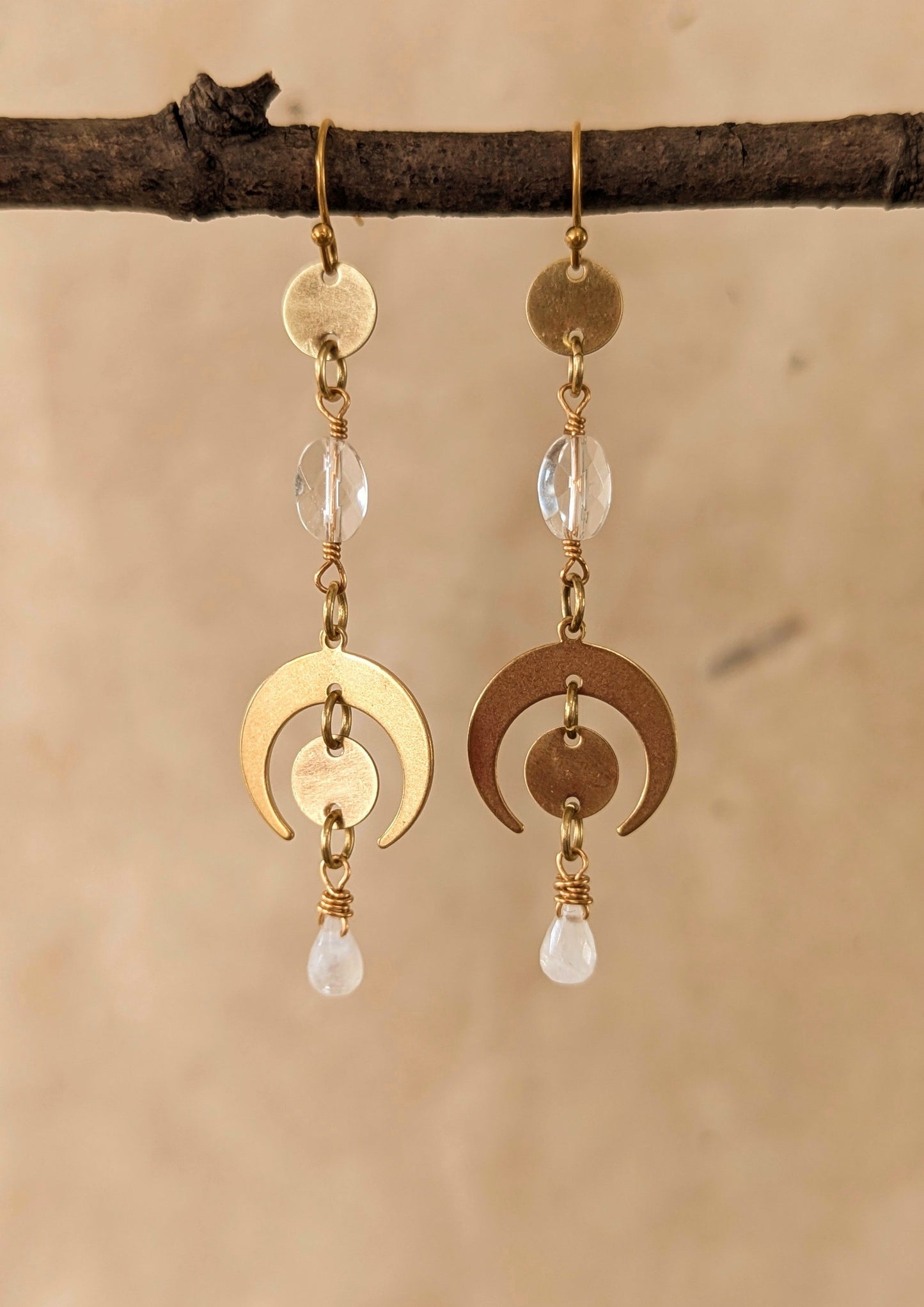 Moonstone Brass Earrings | Moon & Milk