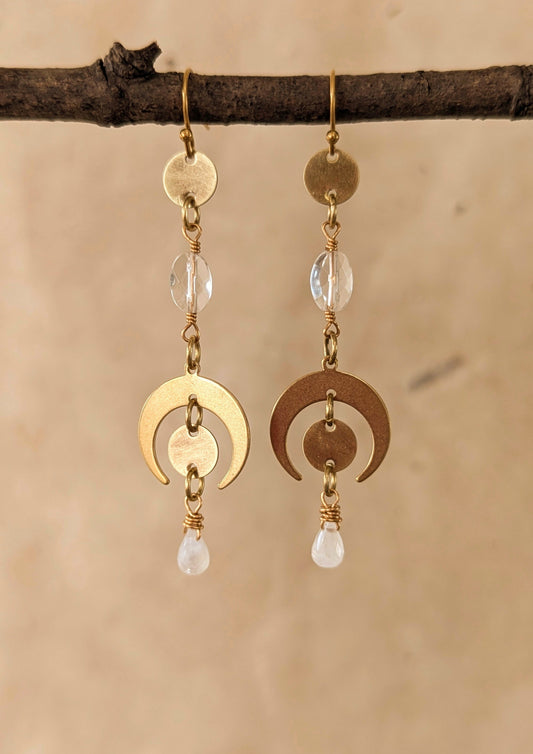 Moonstone Brass Earrings | Moon & Milk