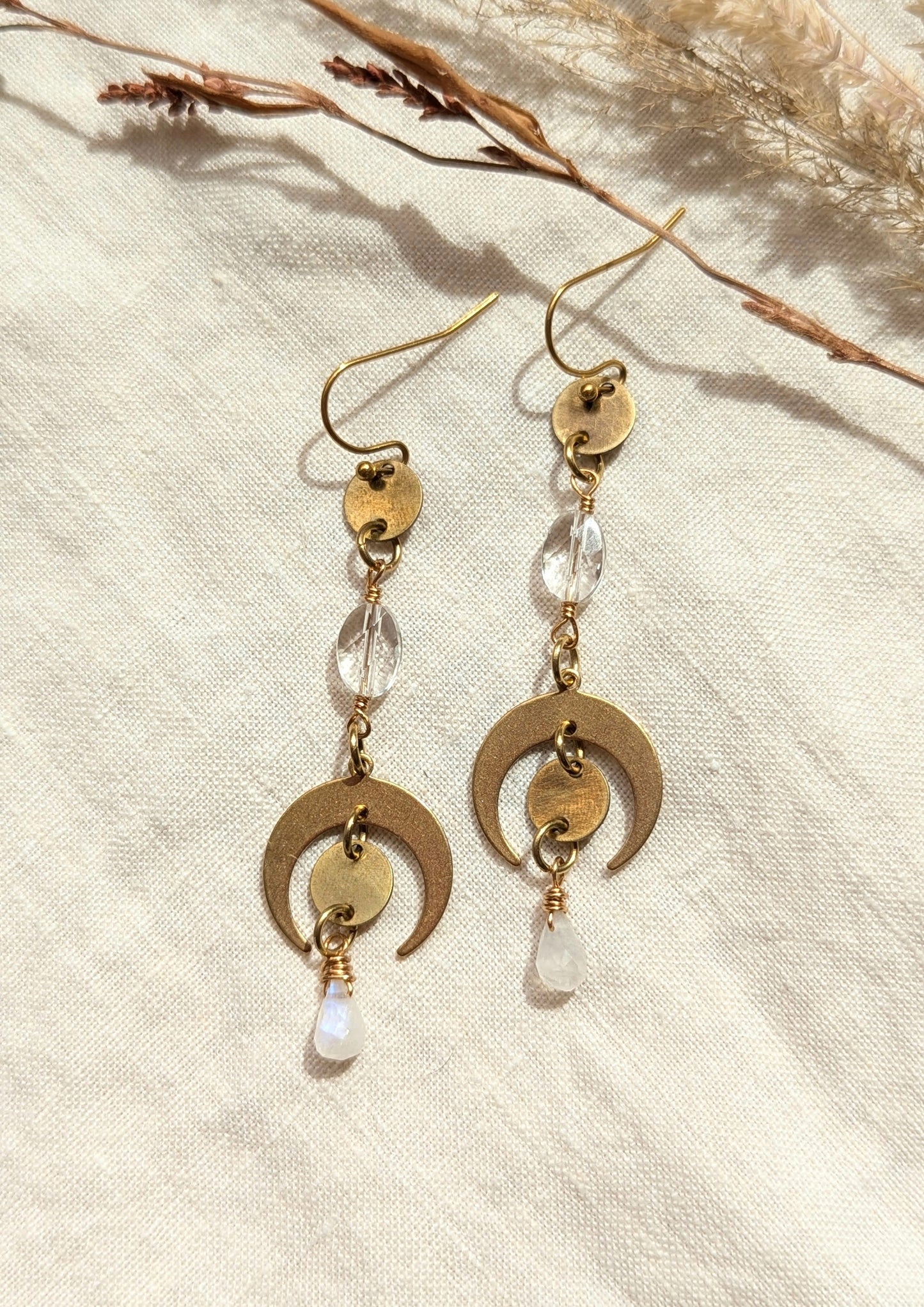 Moonstone Brass Earrings | Moon & Milk
