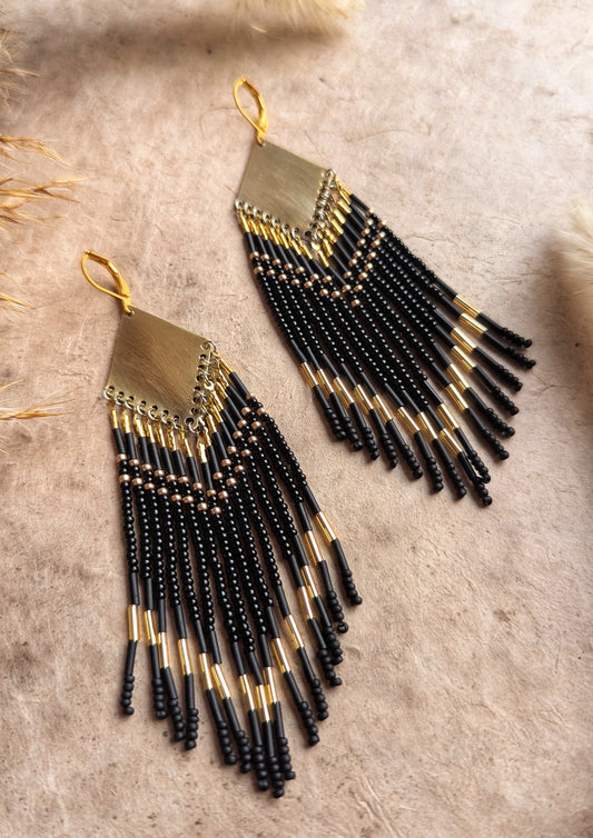 Black Seed Bead Earrings | Moon & Milk