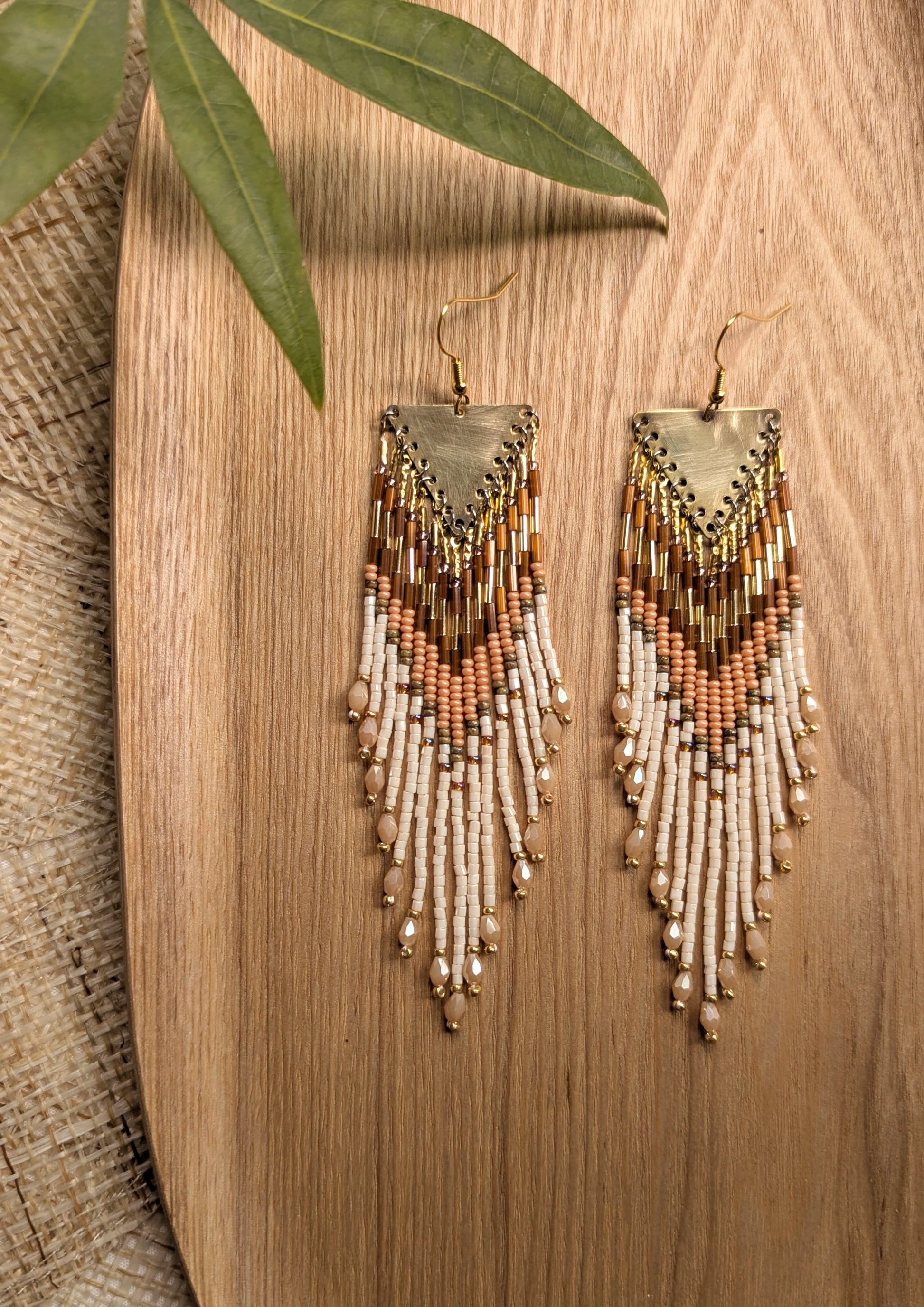 Cream Beaded Fringe Earrings | Moon & Milk