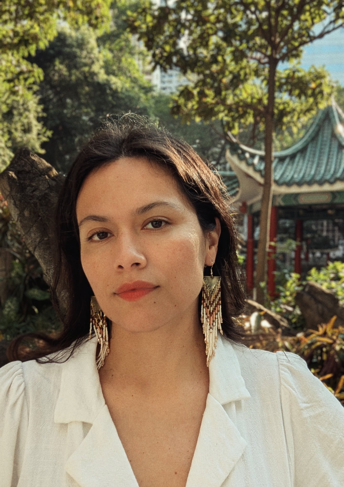 Cream Beaded Fringe Earrings | Moon & Milk