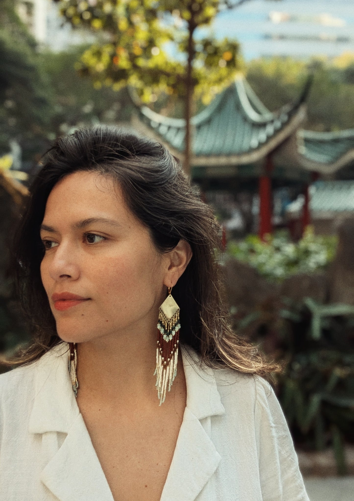 Agnes Bead Earrings | MOP Fringe Earrings | Moon & Milk