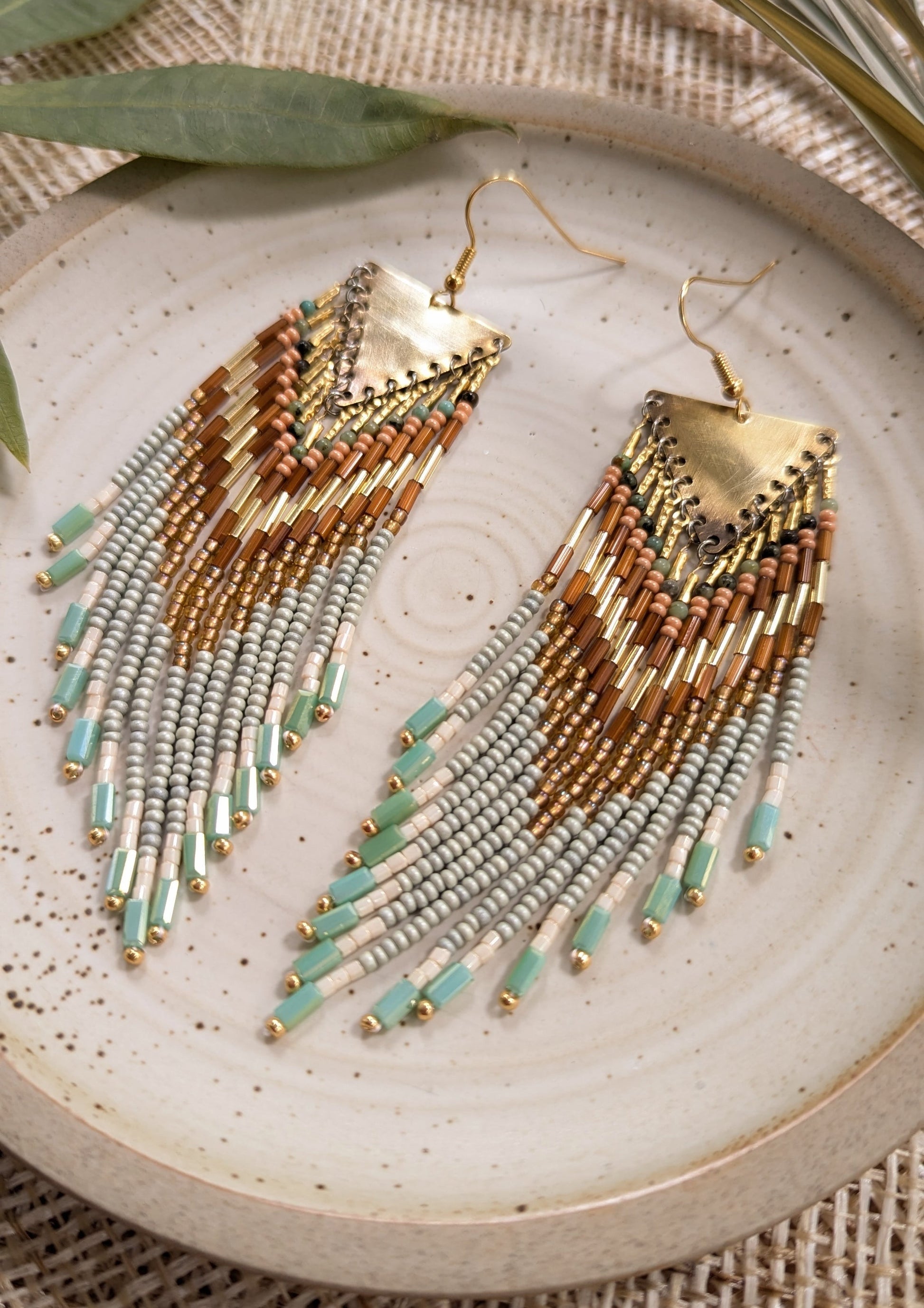 Mint Beaded Fringe Earrings | Green Beaded Earrings | Moon & Milk