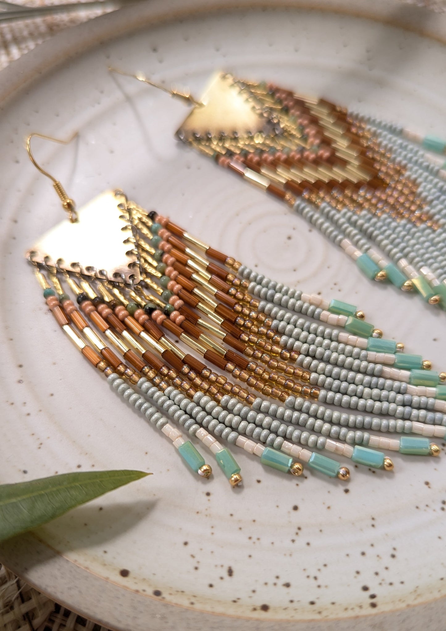 Mint Beaded Fringe Earrings | Green Beaded Earrings | Moon & Milk