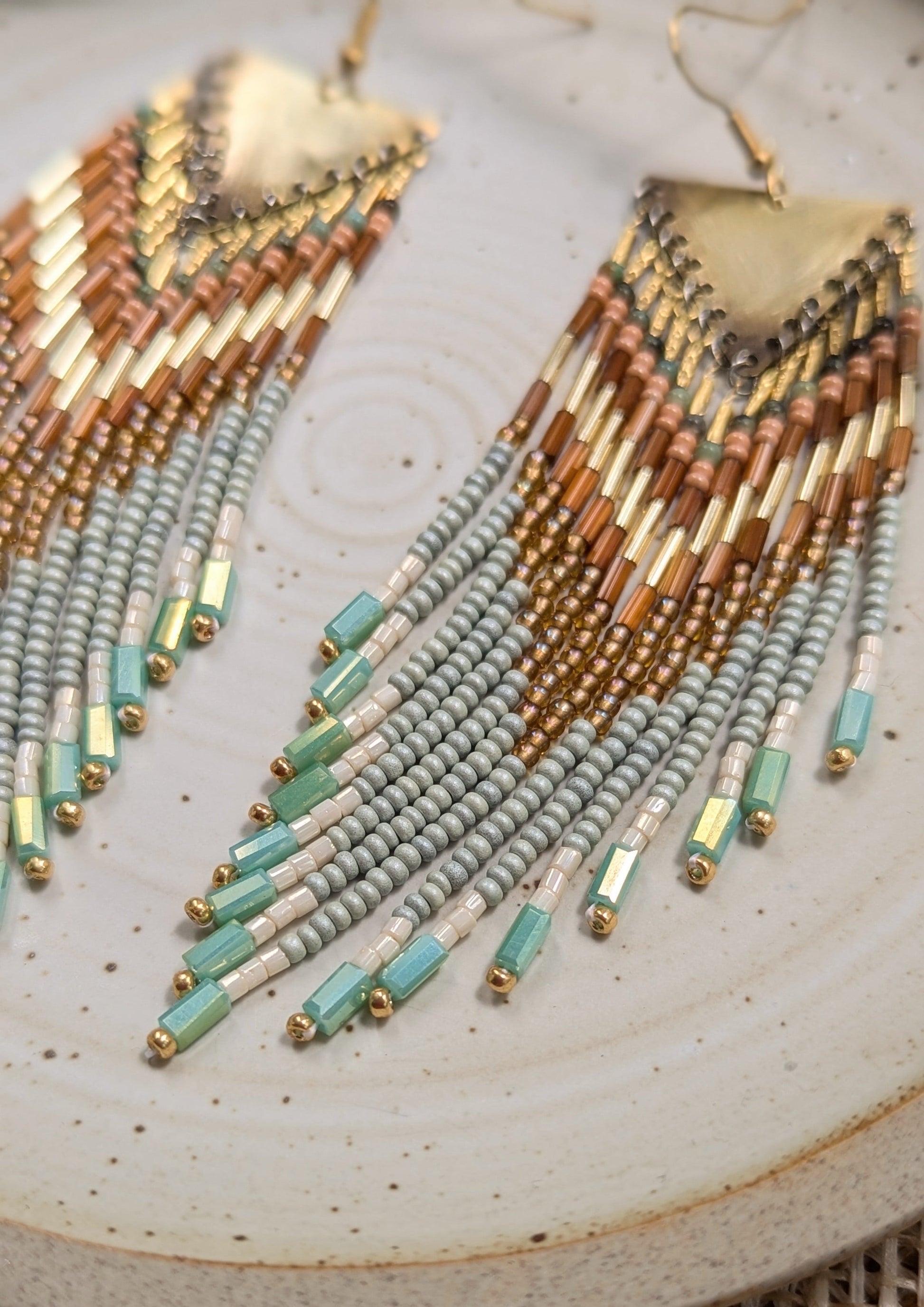 Mint Beaded Fringe Earrings | Green Beaded Earrings | Moon & Milk