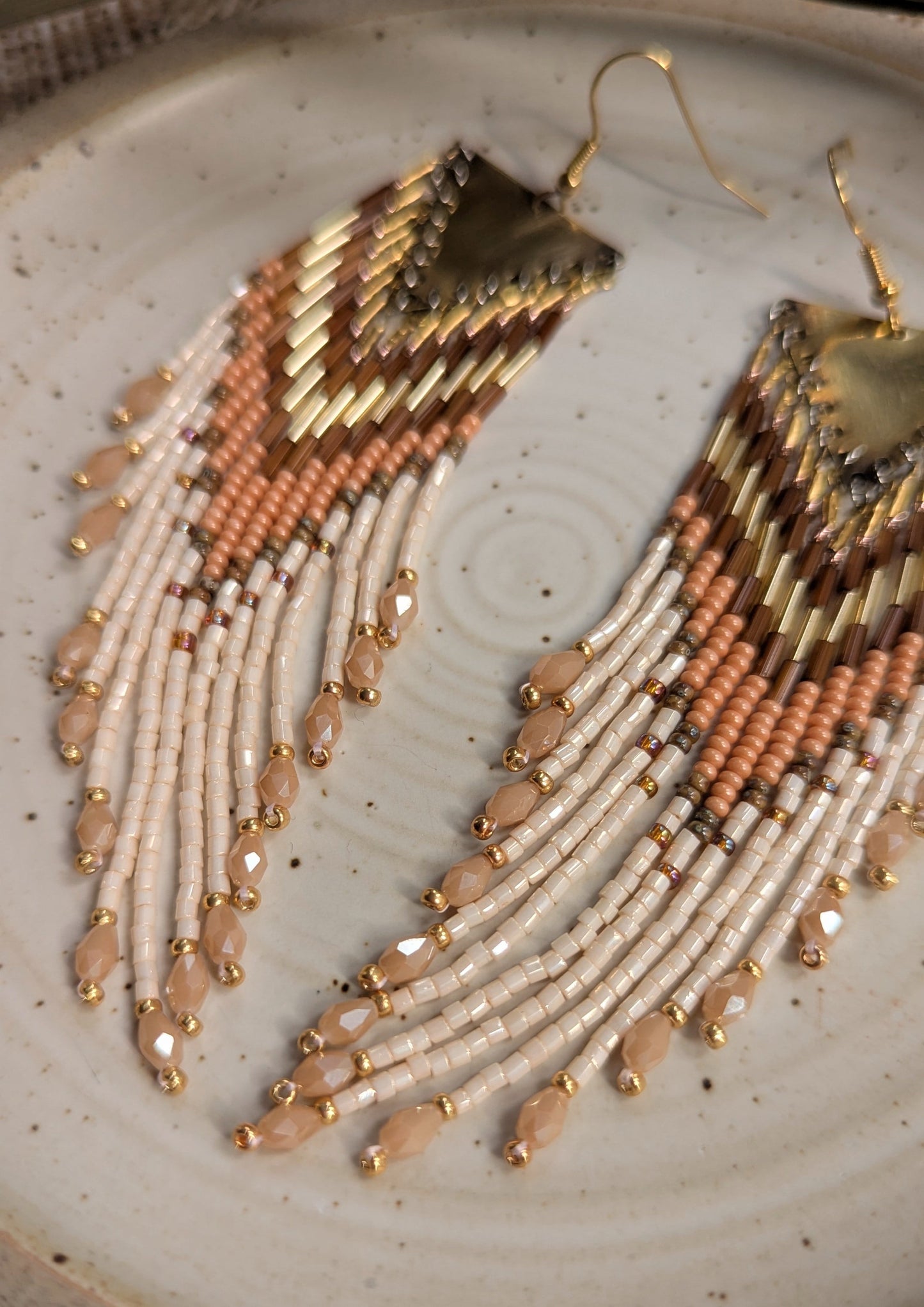 Cream Beaded Fringe Earrings | Moon & Milk