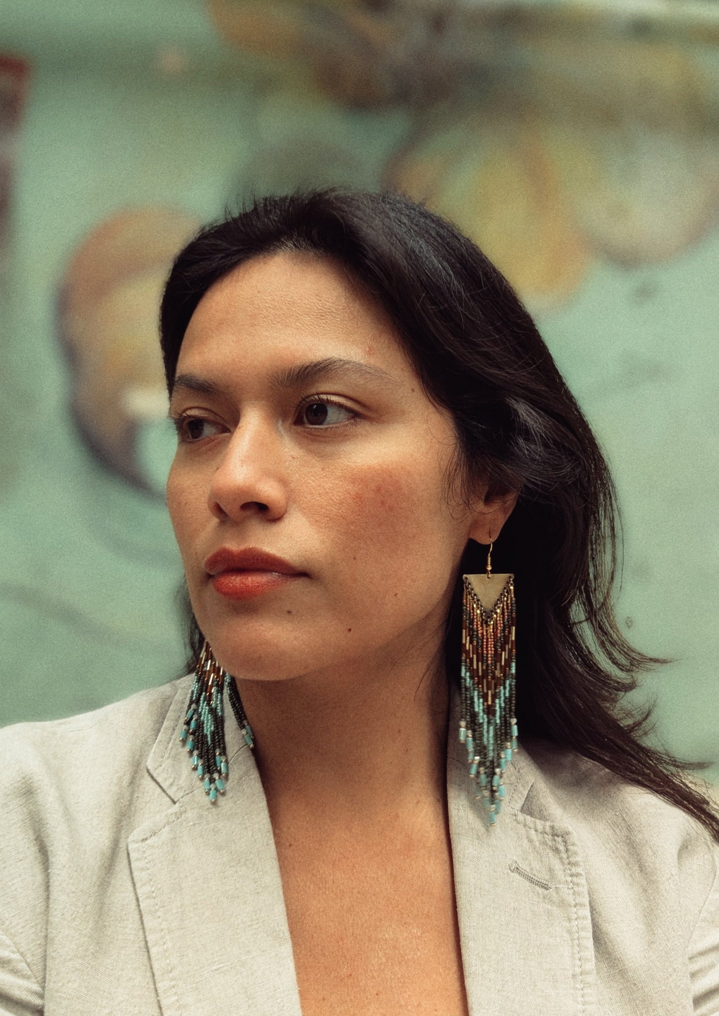 Wong Green Bamboo Beaded Earrings