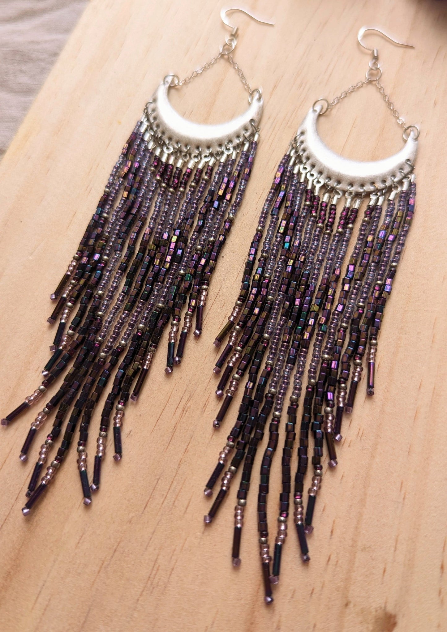 Aurora Moon Purple Beaded Earrings