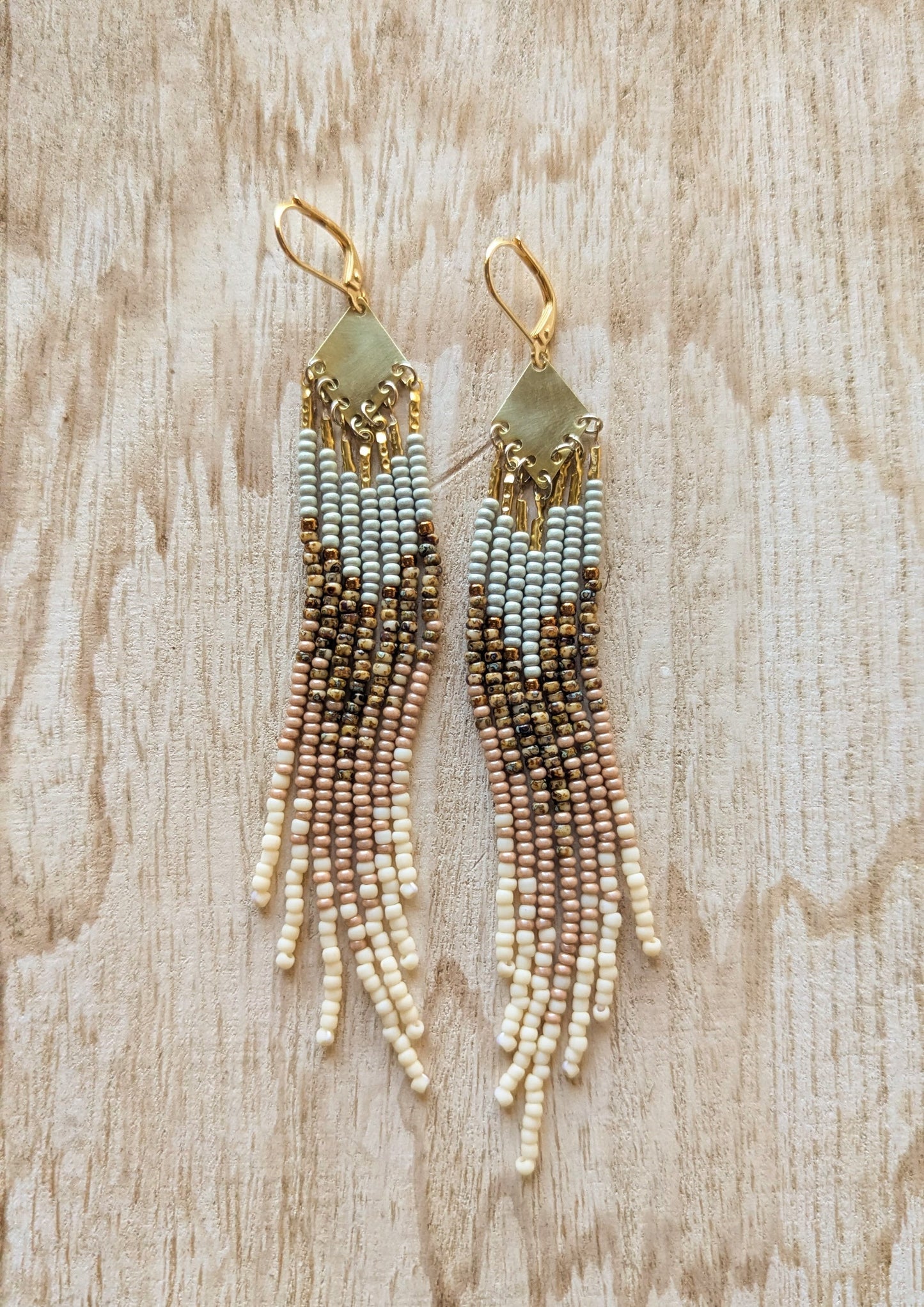 Clara Cream Mocha Beaded Earrings