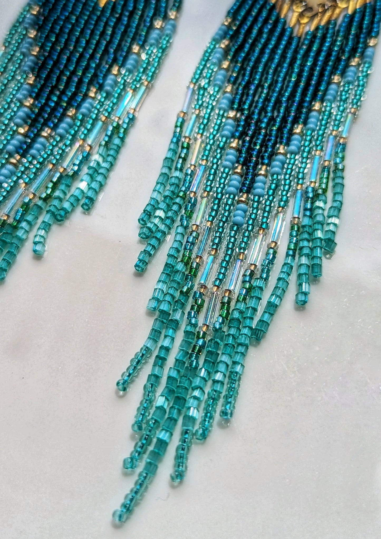 Iridescent Teal Beaded Earrings