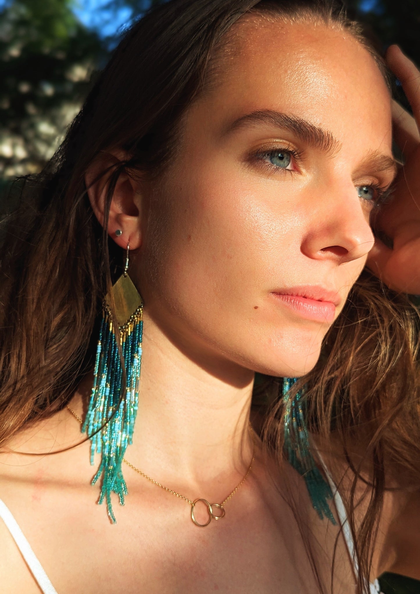 Iridescent Teal Beaded Earrings