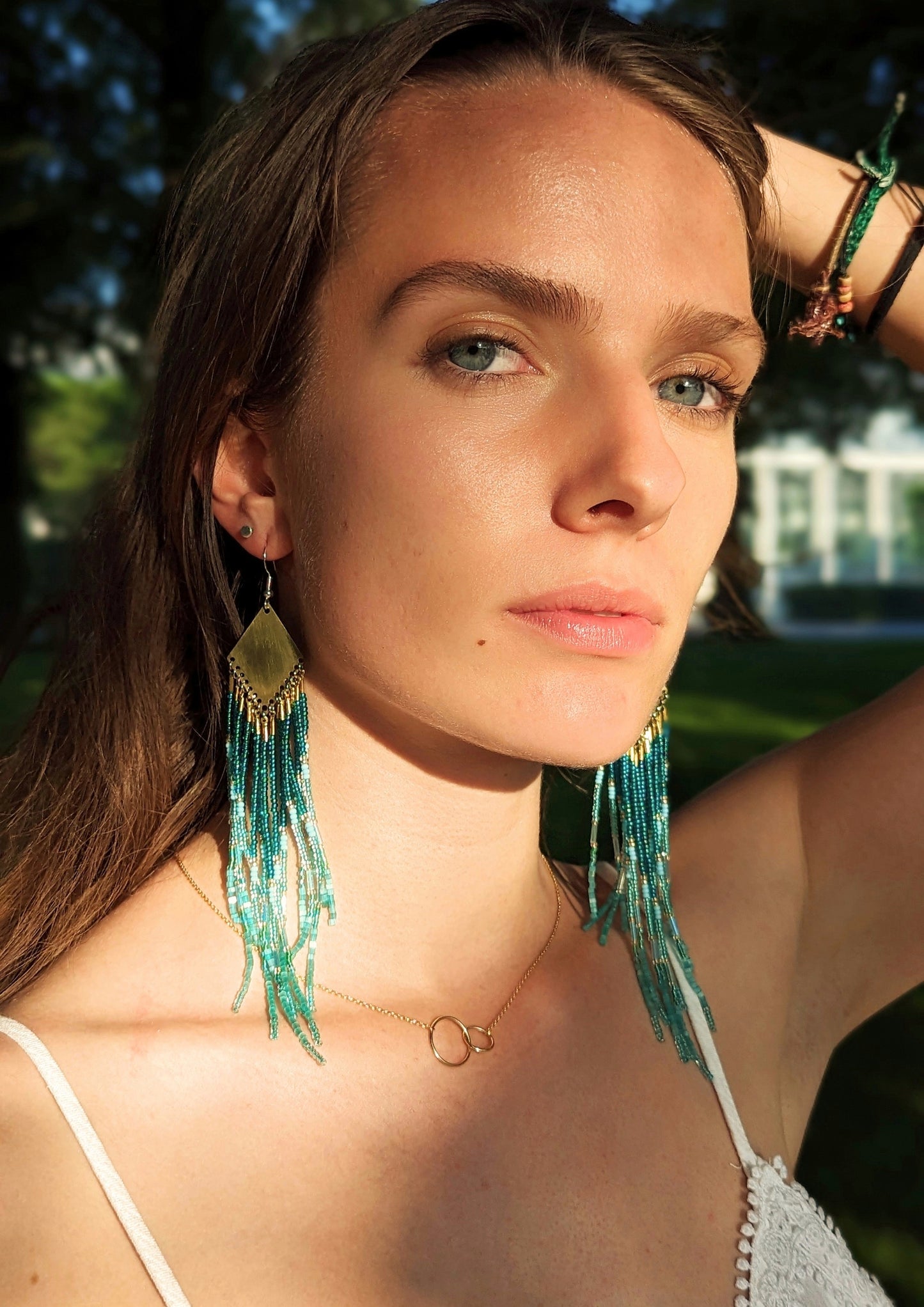 Iridescent Teal Beaded Earrings