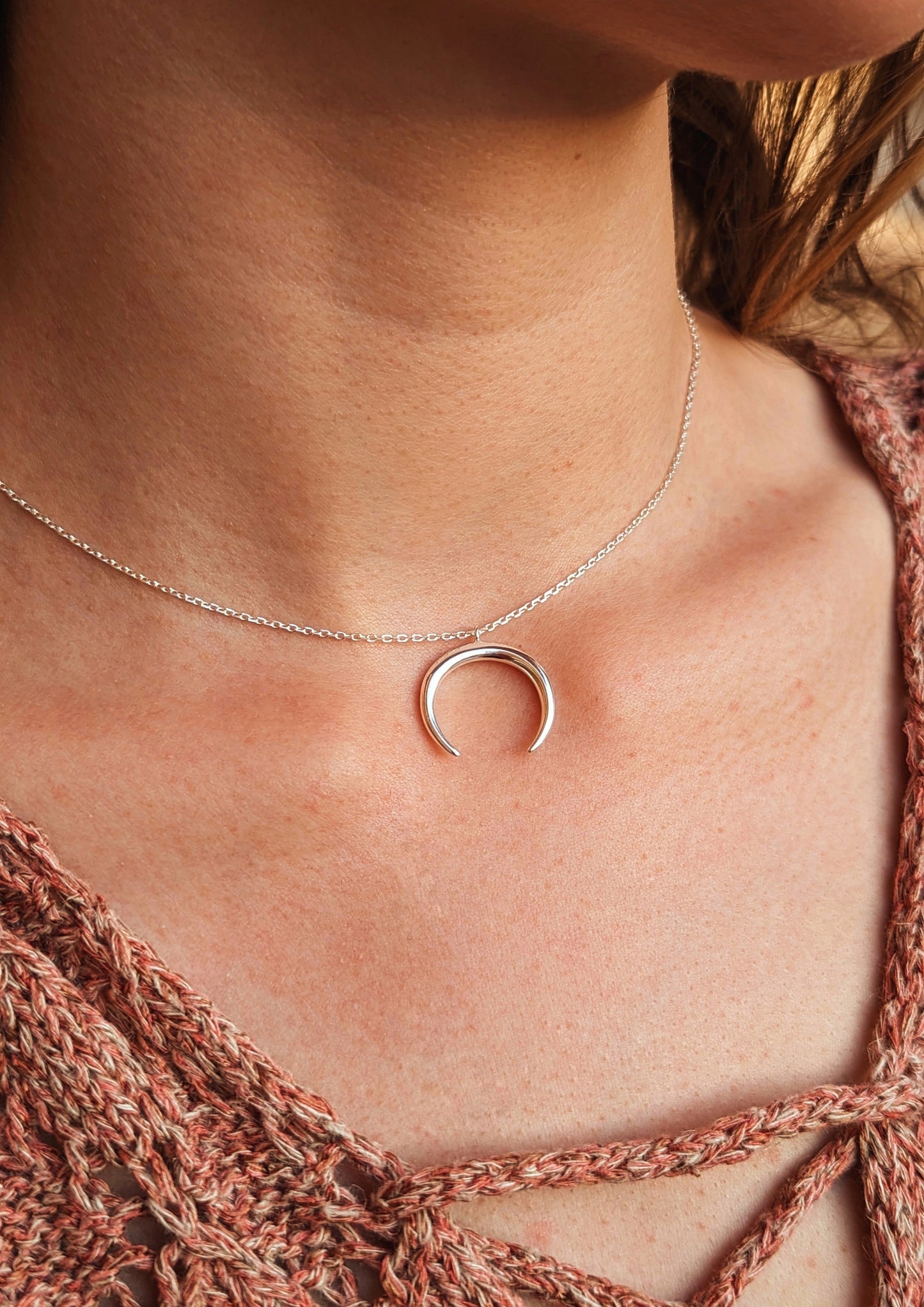 Asmaa Crescent Moon Silver Necklace