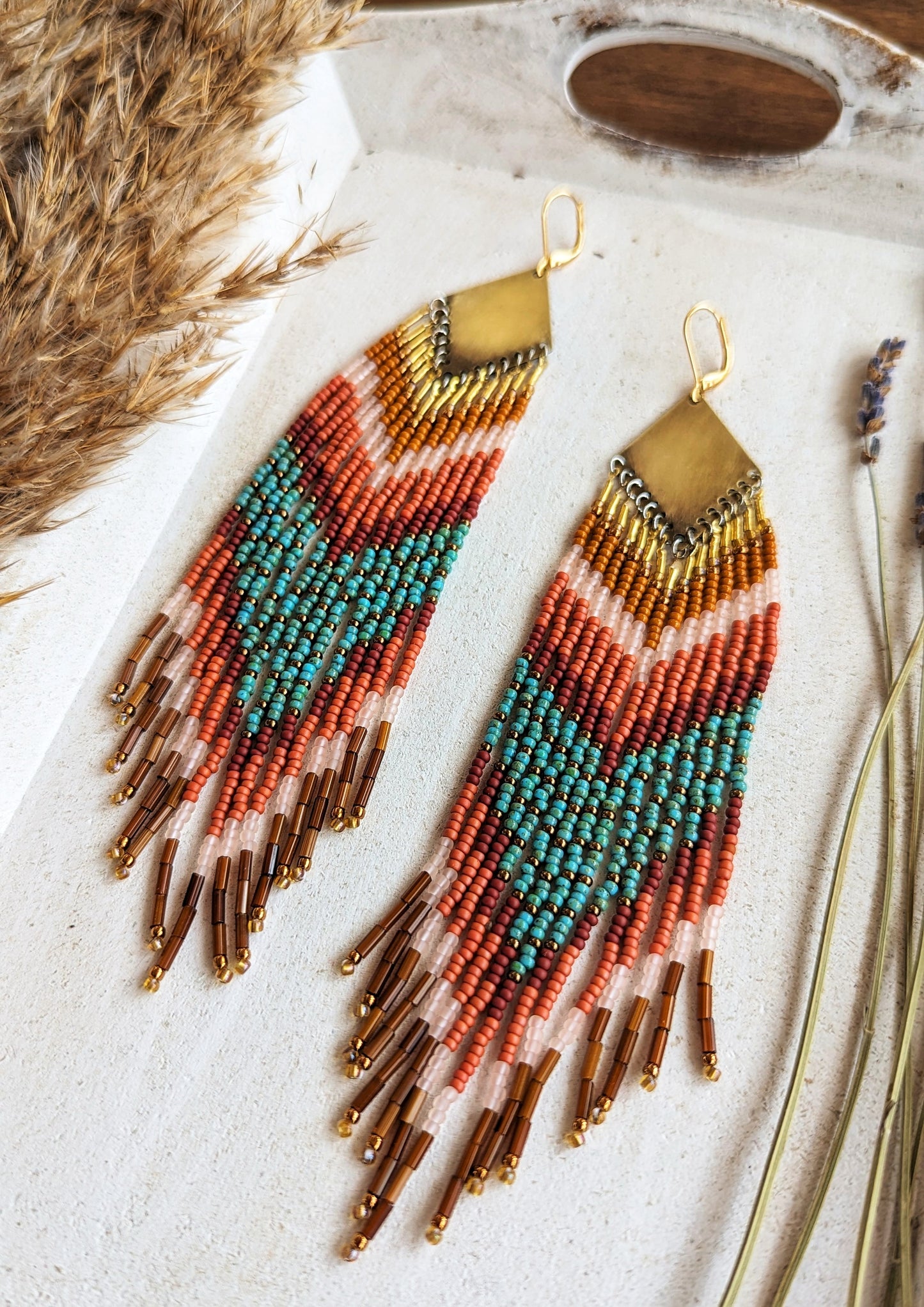 Boucles d'Oreilles Perles Toni Turquoise & Terracotta