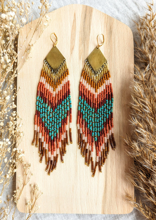 Boucles d'Oreilles Perles Toni Turquoise & Terracotta