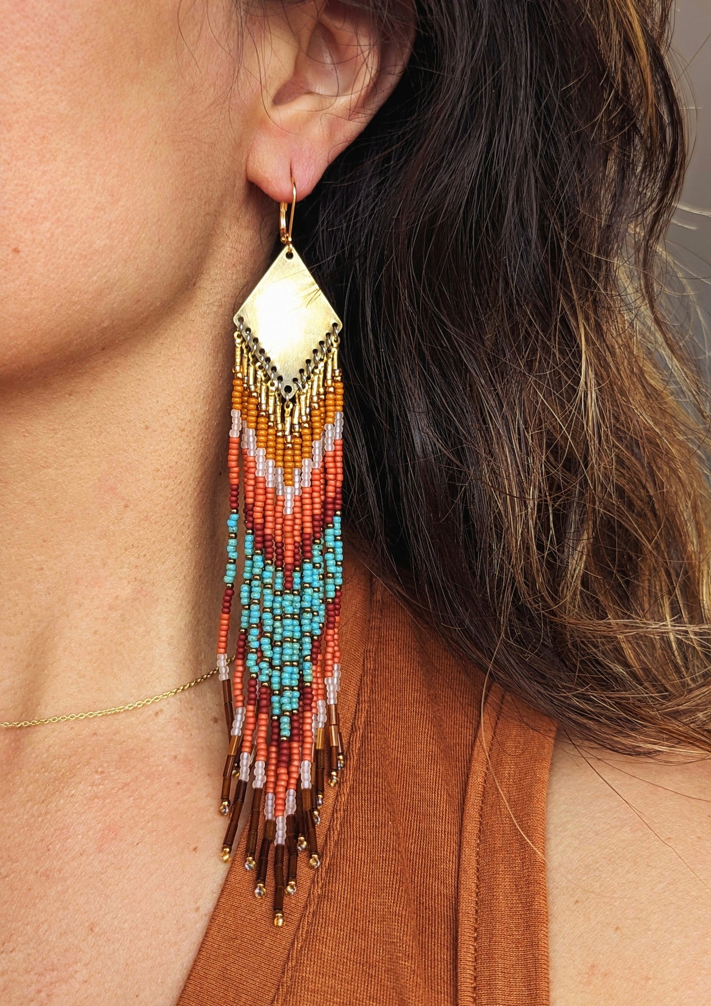 Boucles d'Oreilles Perles Toni Turquoise & Terracotta