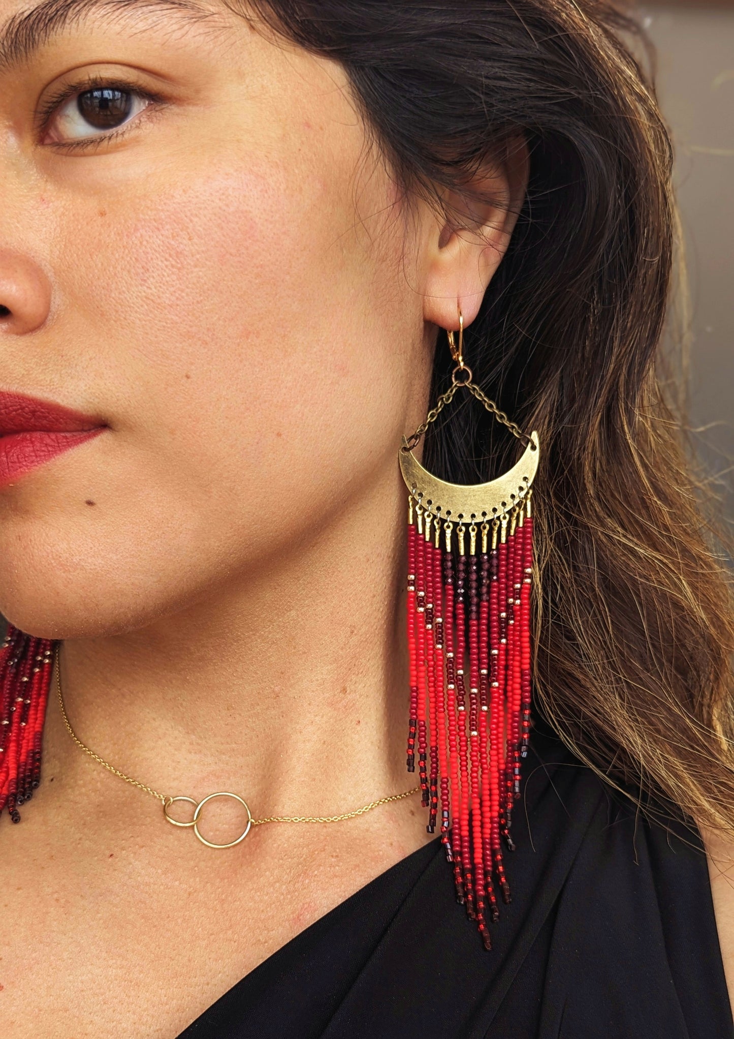 Jezebel Bloody Moon Seed Bead Earrings