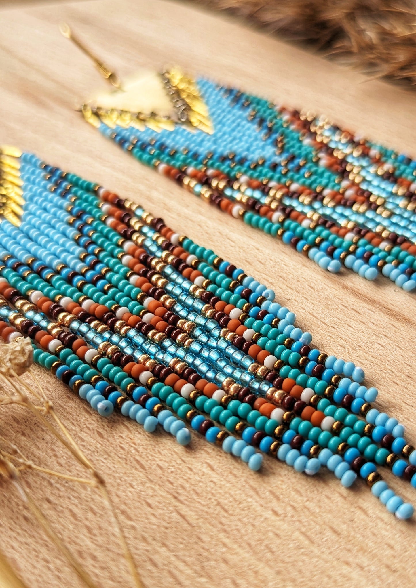 Boucles d'oreilles perlées turquoise du sud-ouest d'automne