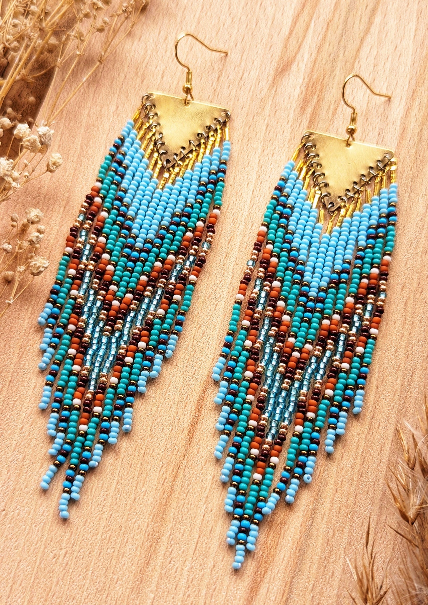 Boucles d'oreilles perlées turquoise du sud-ouest d'automne