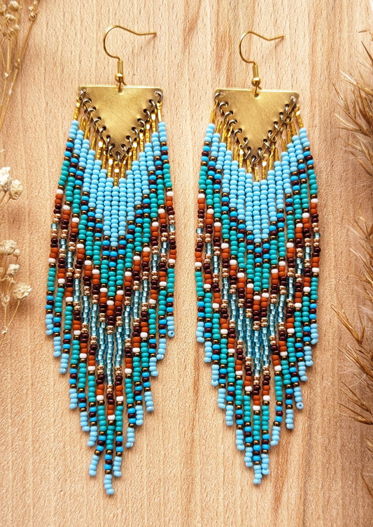 Boucles d'oreilles perlées turquoise du sud-ouest d'automne