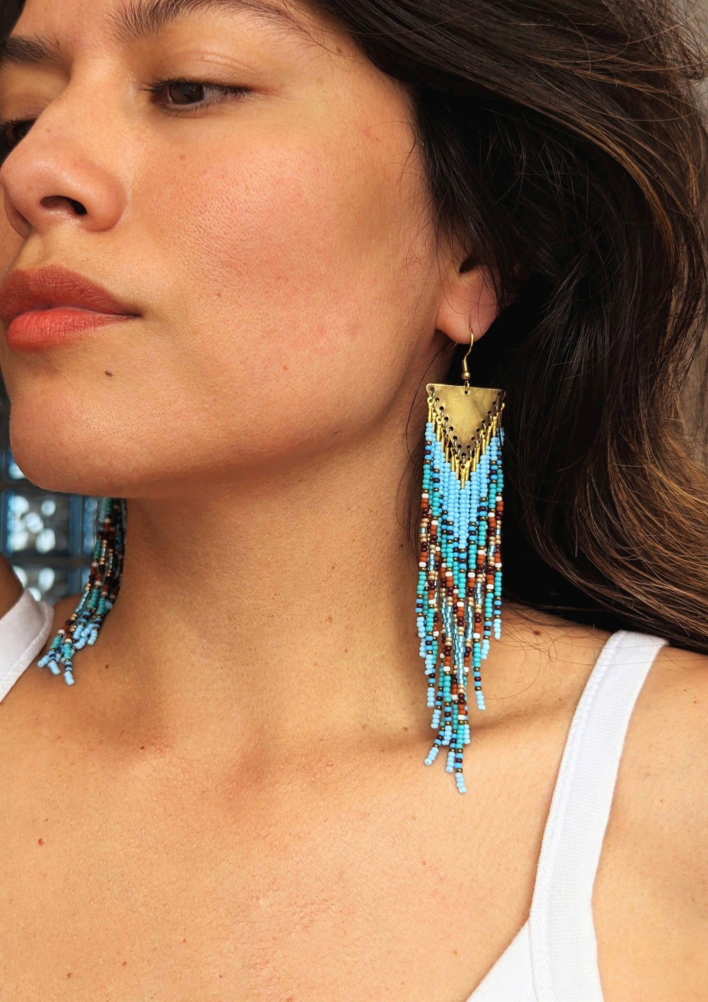 Boucles d'oreilles perlées turquoise du sud-ouest d'automne