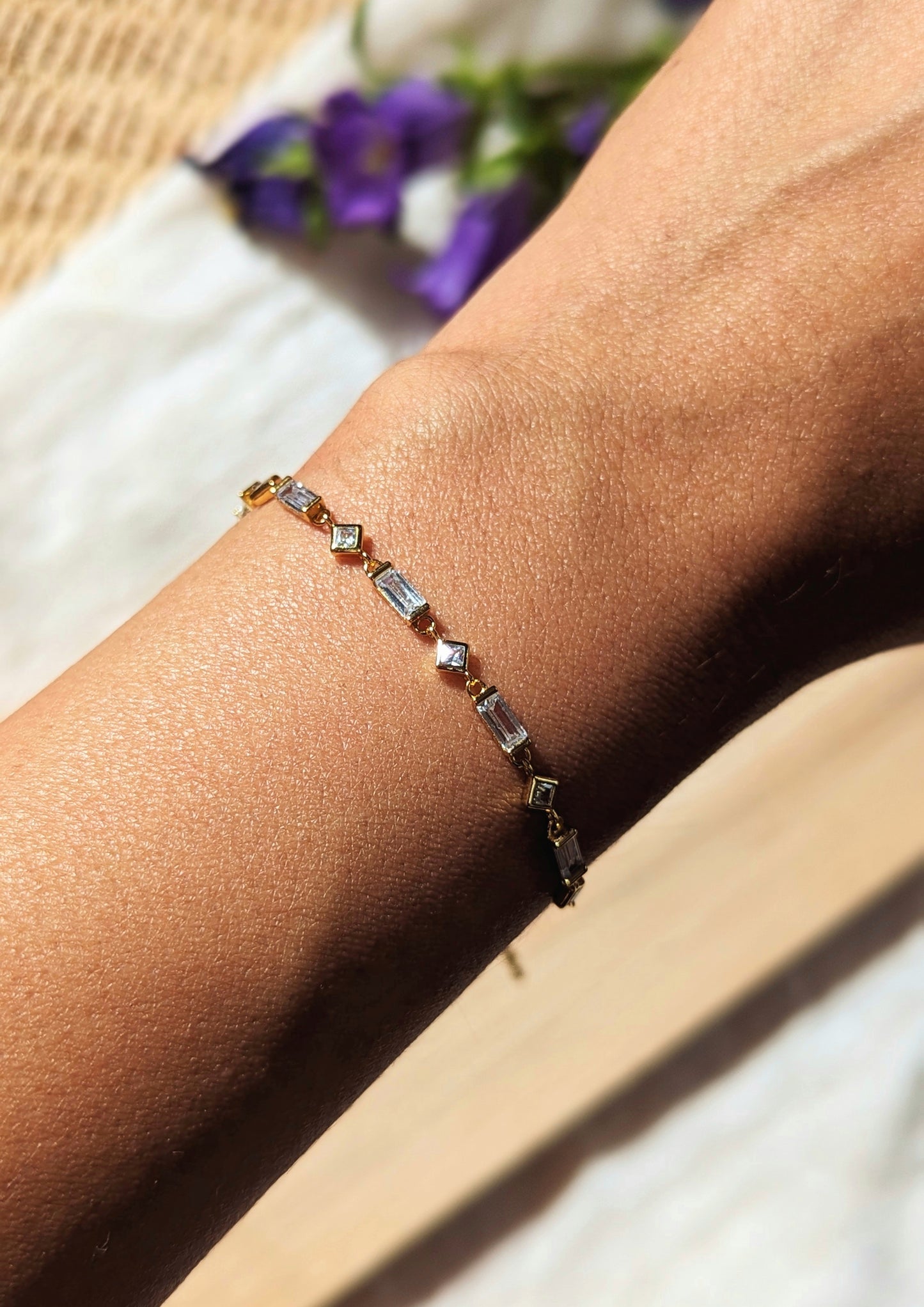 Valentina Gold Bracelet in White Crystals